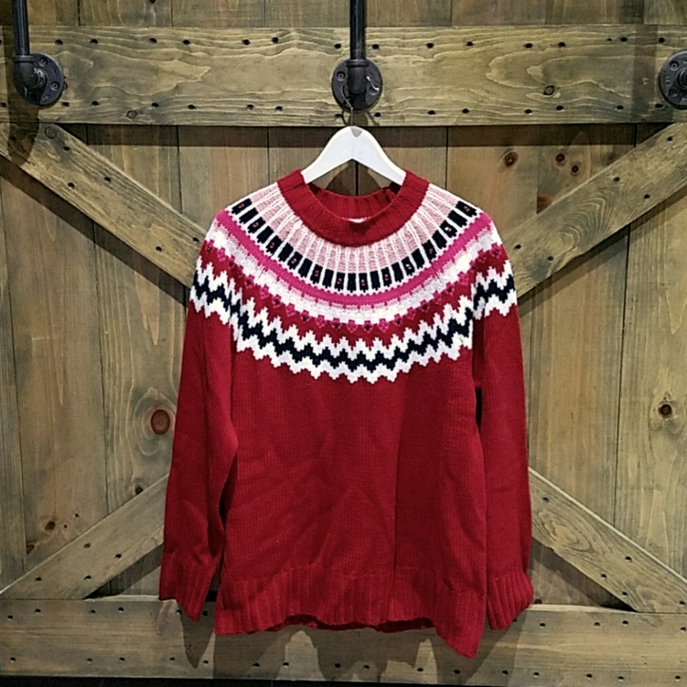 SIGNATURE COLLECTION RED CREW KNIT SWEATER